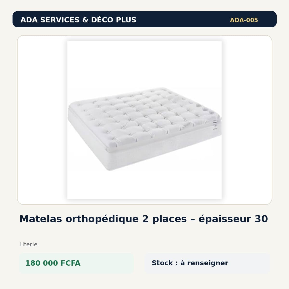 Matelas orthopédique 2 places – épaisseur 30